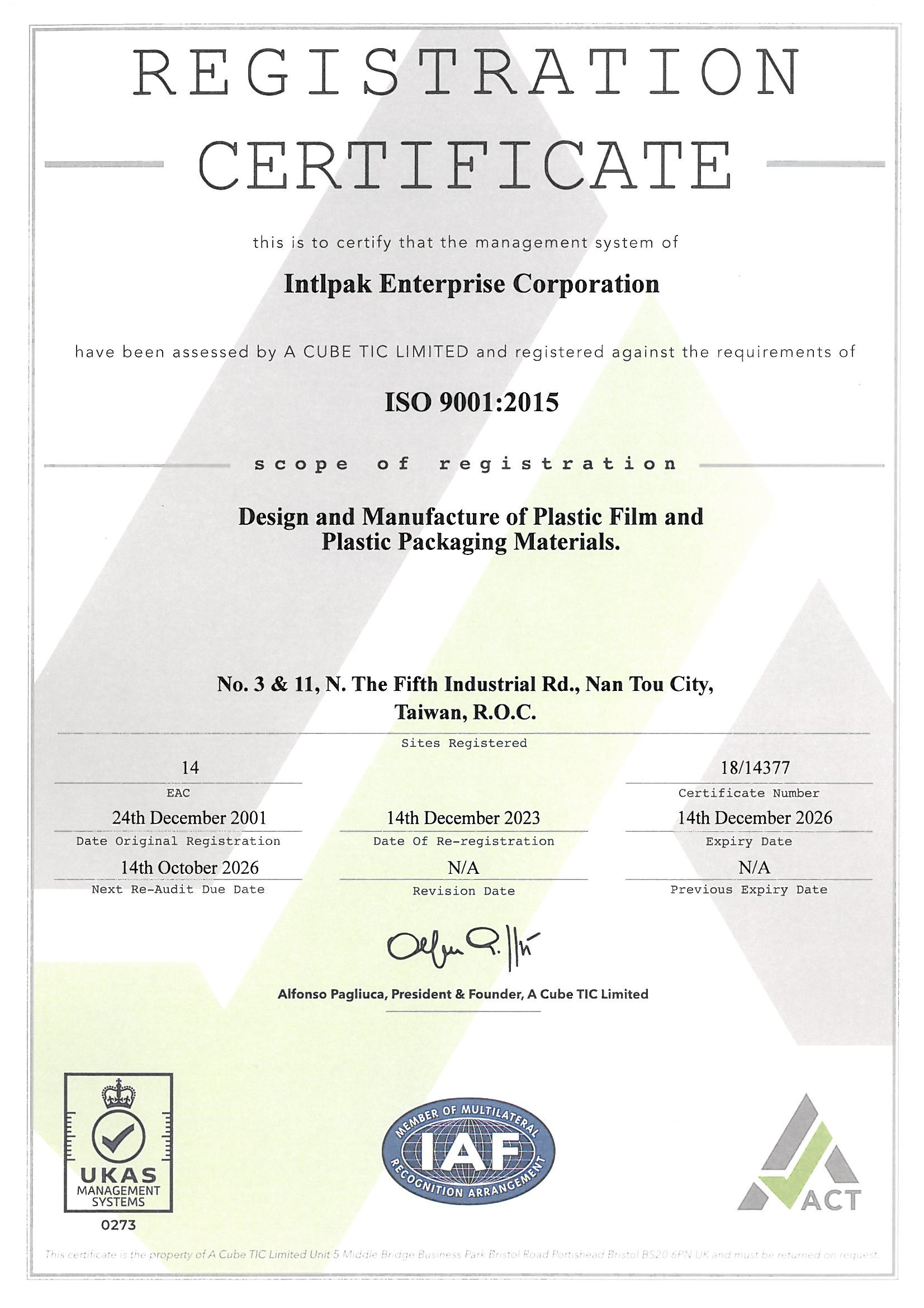 ISO 9001 Certificate ISO 9001 Certificate